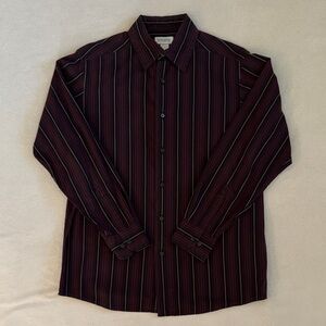 Concepts by Claiborne Button Up Long Sleeved Collared Shirt Burgundy Maroon MD